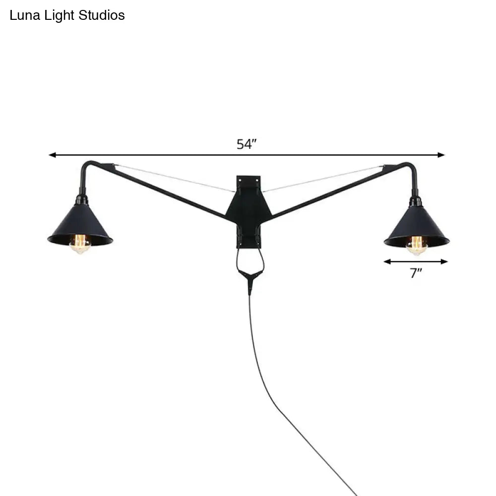 Applique industrielle avec bras pivotant, métal noir, 1 à 2 points lumineux, E26/E27, réglable, design vintage, salon | Sansoti
