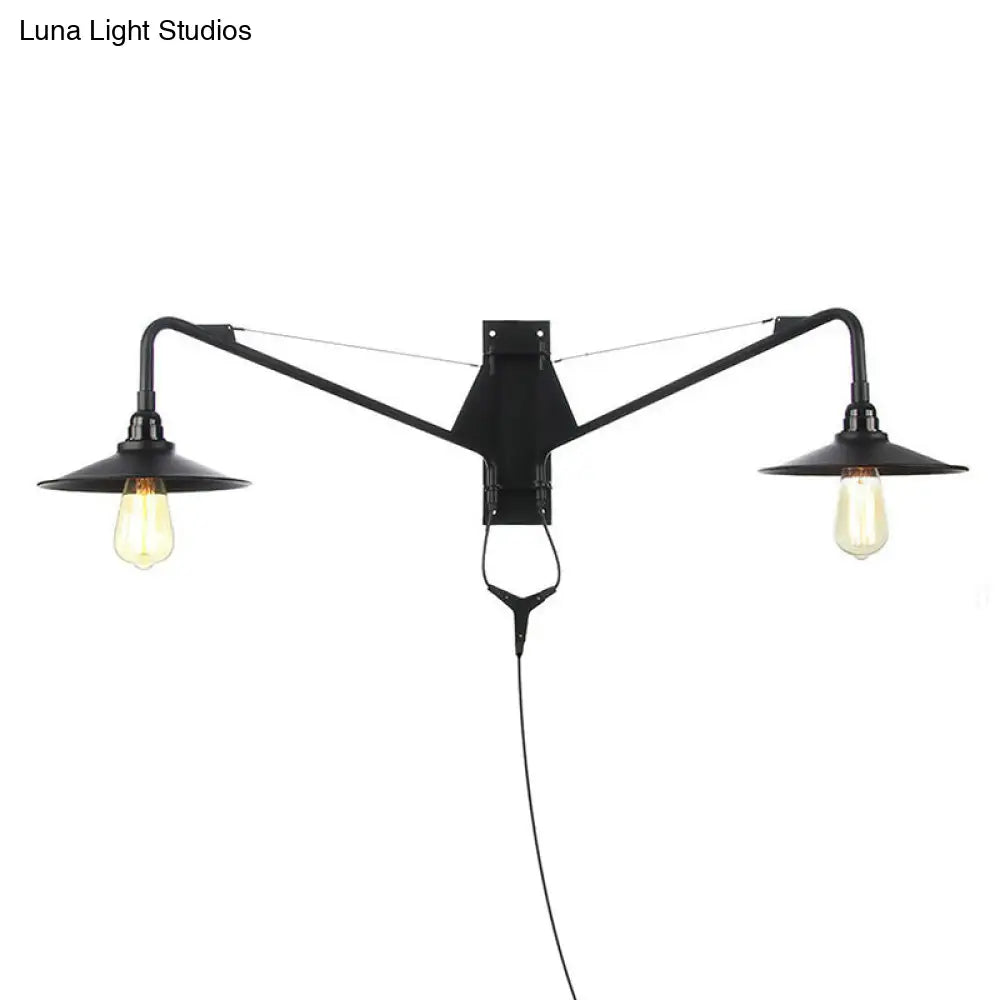 Applique industrielle avec bras pivotant, métal noir, 1 à 2 points lumineux, E26/E27, réglable, design vintage, salon | Sansoti