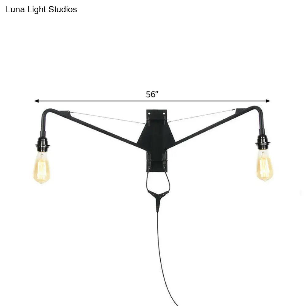 Applique industrielle avec bras pivotant, métal noir, 1 à 2 points lumineux, E26/E27, réglable, design vintage, salon | Sansoti
