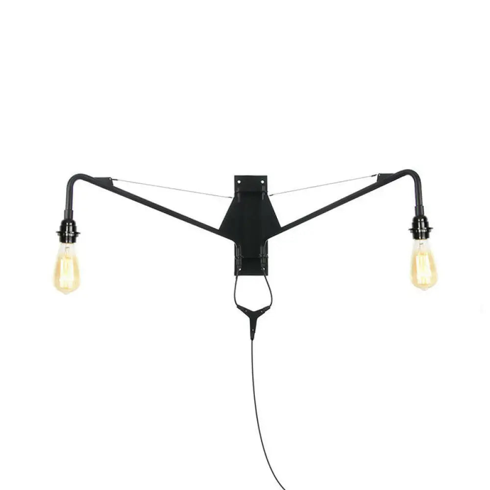 Applique industrielle avec bras pivotant, métal noir, 1 à 2 points lumineux, E26/E27, réglable, design vintage, salon | Sansoti