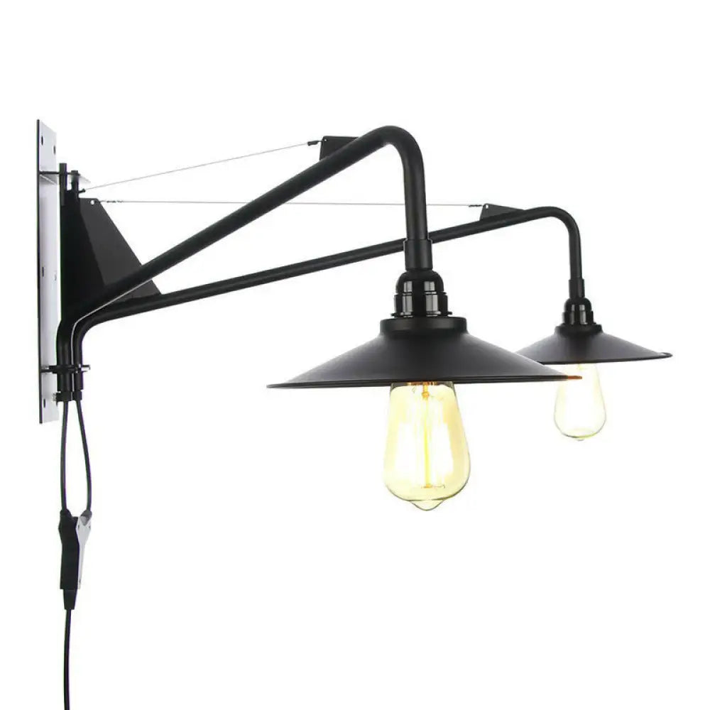 Applique industrielle avec bras pivotant, métal noir, 1 à 2 points lumineux, E26/E27, réglable, design vintage, salon | Sansoti
