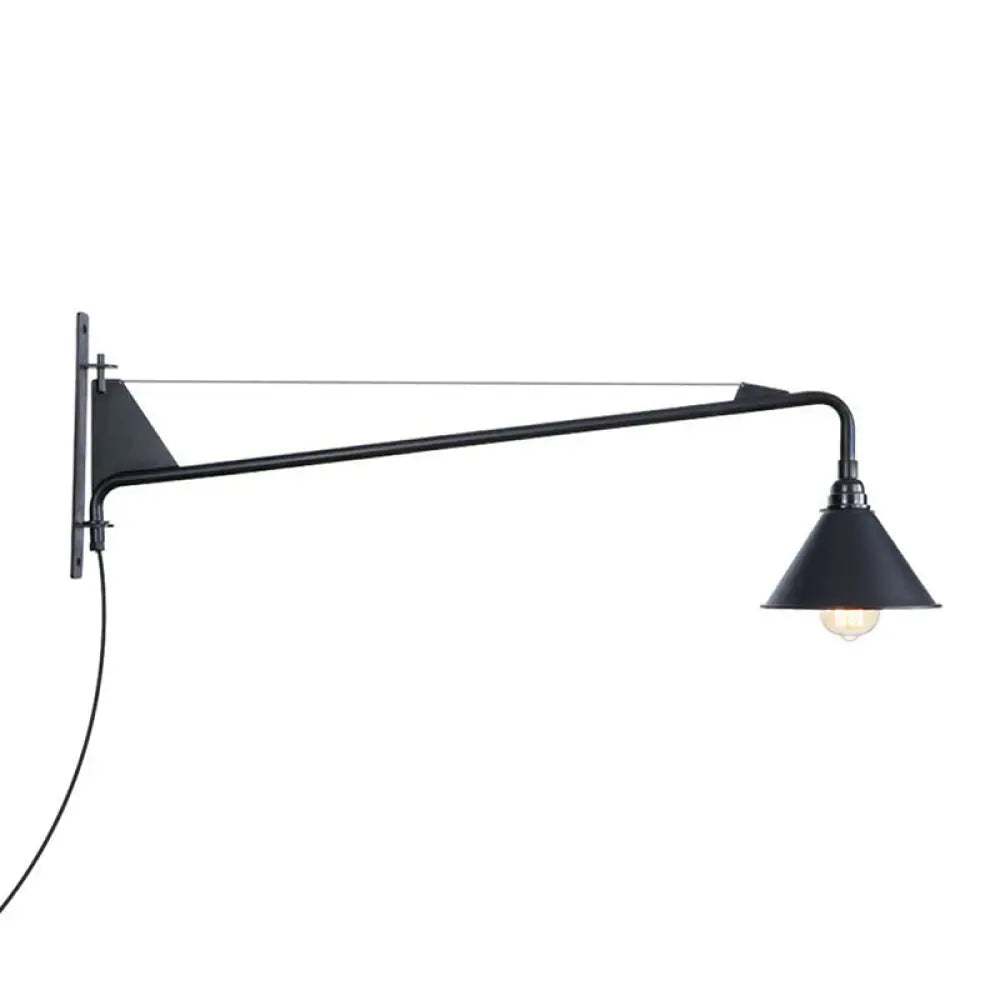 Applique industrielle avec bras pivotant, métal noir, 1 à 2 points lumineux, E26/E27, réglable, design vintage, salon | Sansoti
