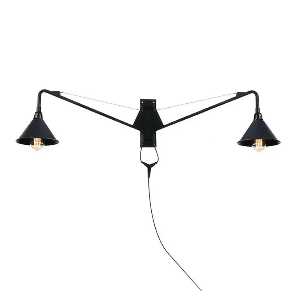 Applique industrielle avec bras pivotant, métal noir, 1 à 2 points lumineux, E26/E27, réglable, design vintage, salon | Sansoti