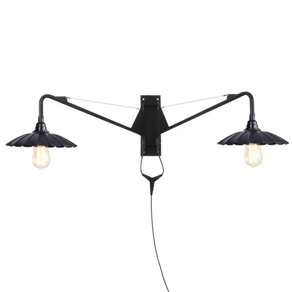 Applique industrielle avec bras pivotant, métal noir, 1 à 2 points lumineux, E26/E27, réglable, design vintage, salon | Sansoti