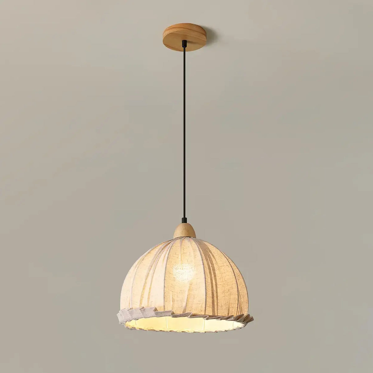 Lámpara colgante wabi-sabi de madera y pantalla de tela blanca escandinava E27 | Sansoti