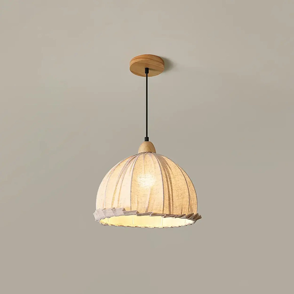 Lámpara colgante wabi-sabi de madera y pantalla de tela blanca escandinava E27 | Sansoti