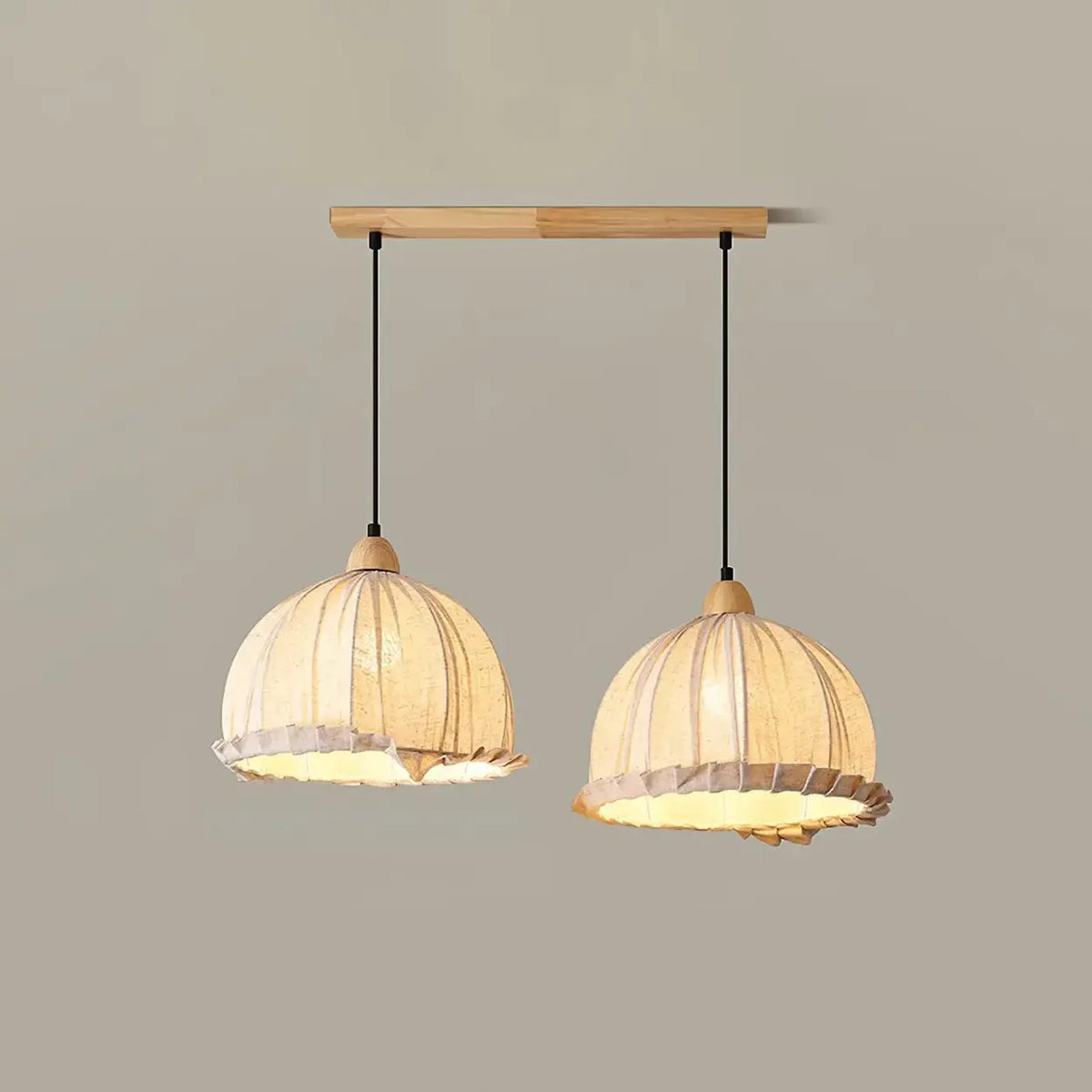Lámpara colgante wabi-sabi de madera y pantalla de tela blanca escandinava E27 | Sansoti