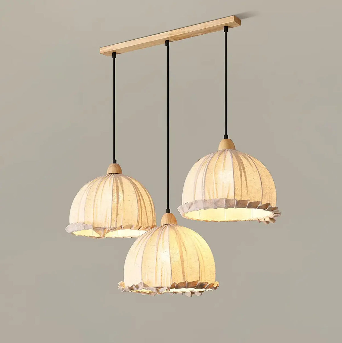 Lámpara colgante wabi-sabi de madera y pantalla de tela blanca escandinava E27 | Sansoti