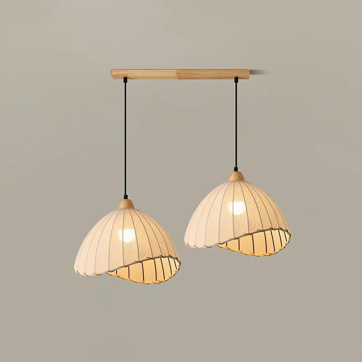 Lámpara colgante wabi-sabi de madera y pantalla de tela blanca escandinava E27 | Sansoti