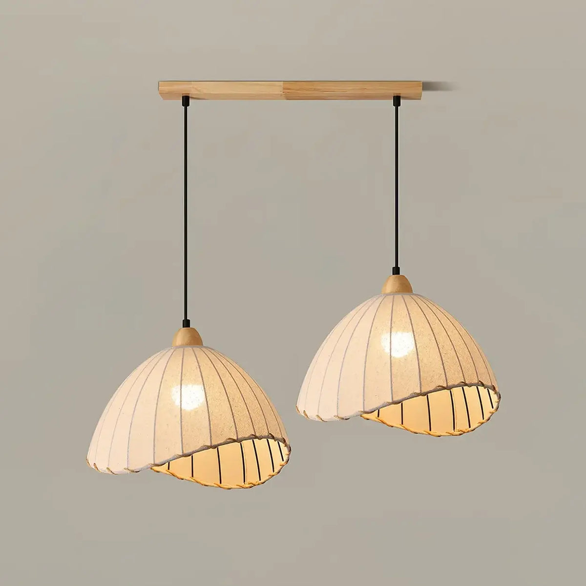 Lámpara colgante wabi-sabi de madera y pantalla de tela blanca escandinava E27 | Sansoti