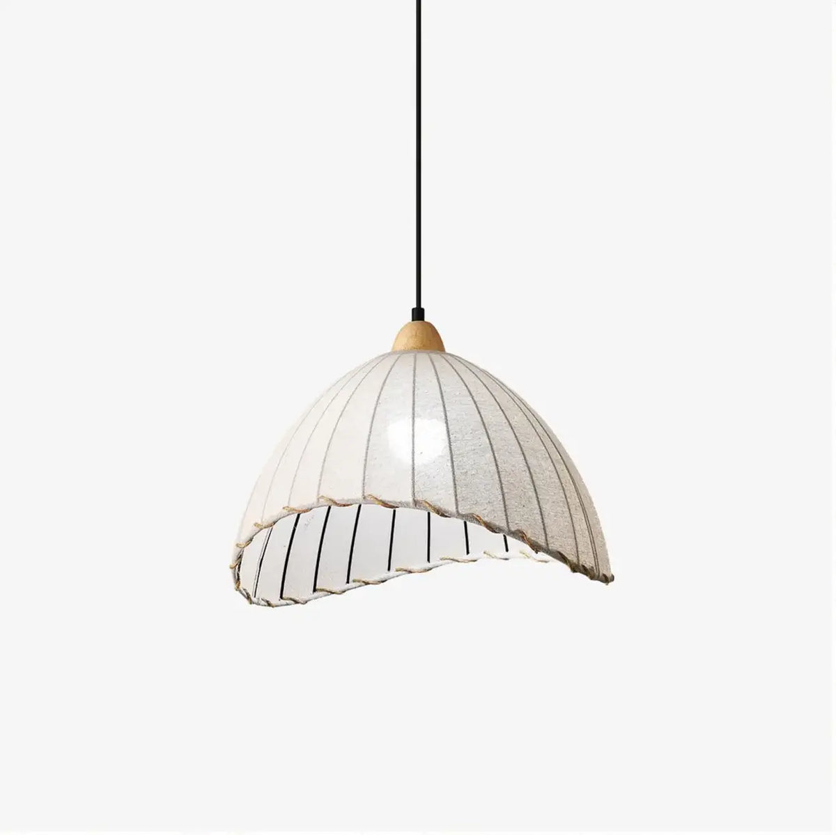 Lámpara colgante wabi-sabi de madera y pantalla de tela blanca escandinava E27 | Sansoti