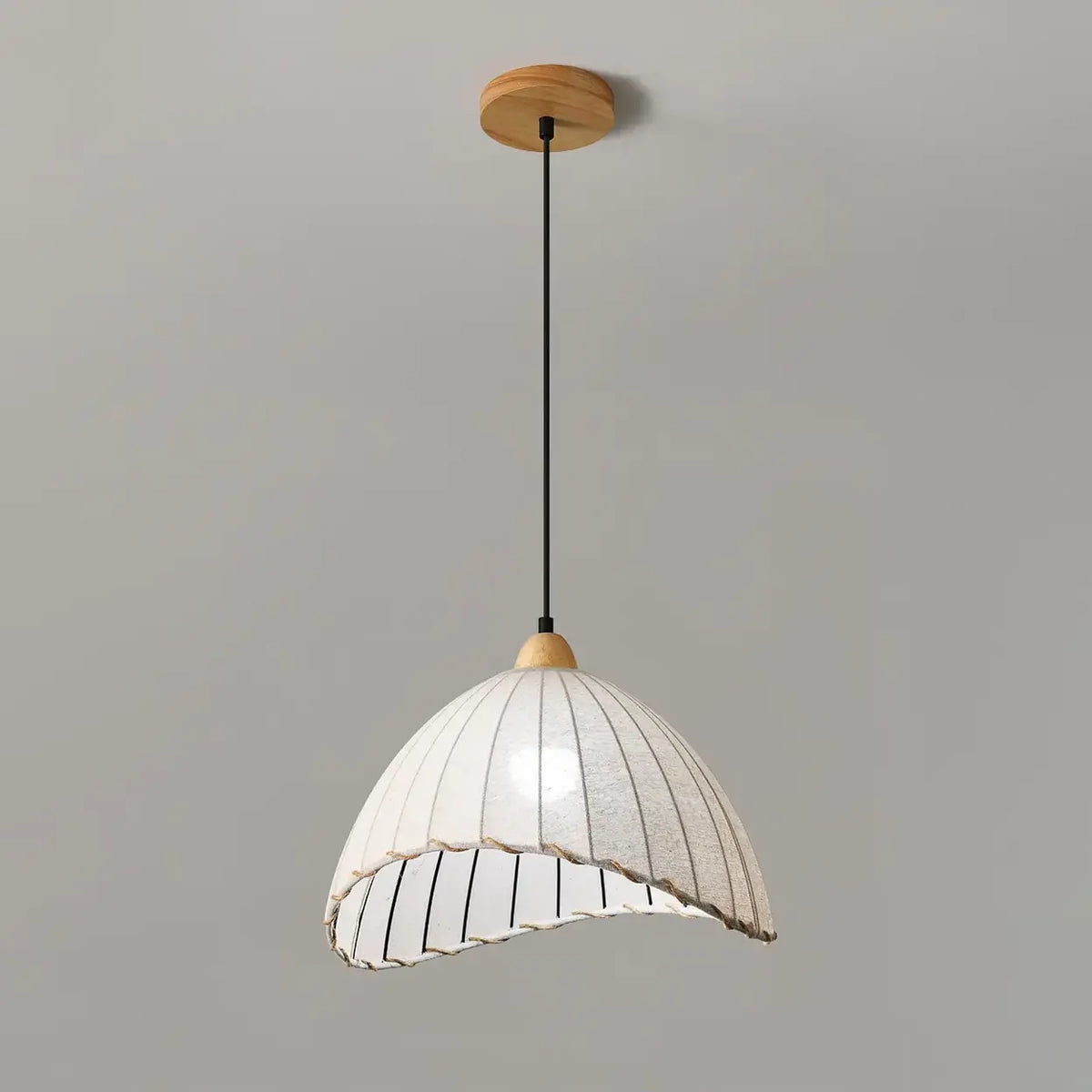 Lámpara colgante wabi-sabi de madera y pantalla de tela blanca escandinava E27 | Sansoti