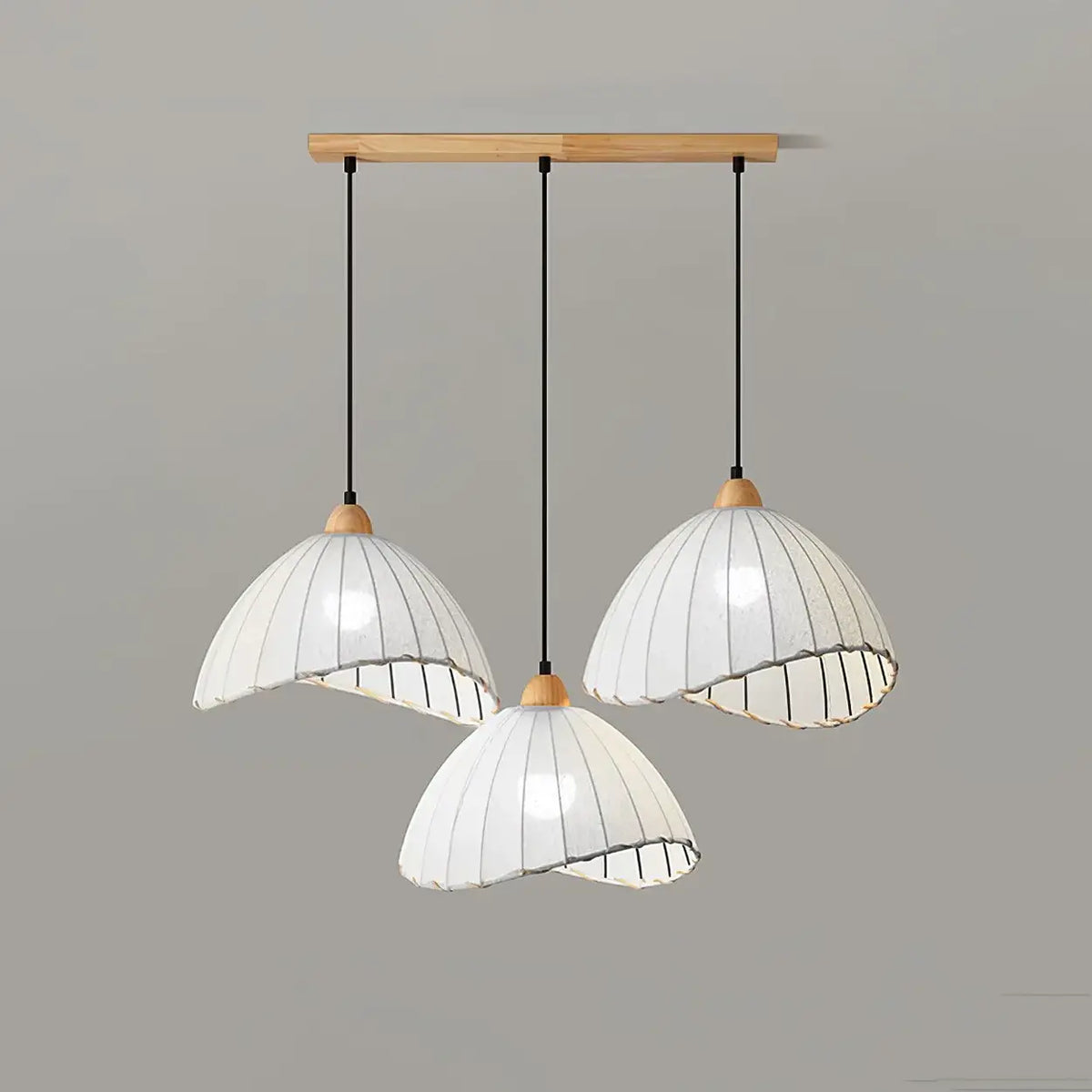Lámpara colgante wabi-sabi de madera y pantalla de tela blanca escandinava E27 | Sansoti