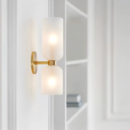 Glas-Zylinder-Wandleuchte mit zwei Fassungen, Metallrahmen, Blau, Grau und Weiß, modernes Design für Esszimmer, Bar und Schlafzimmer | Sansoti