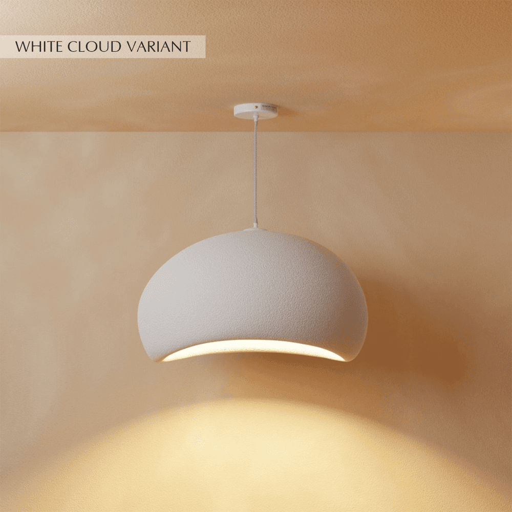 Minimalistyczna japońska lampa wisząca o organicznym kształcie i delikatnym nastrojowym oświetleniu | Sansoti