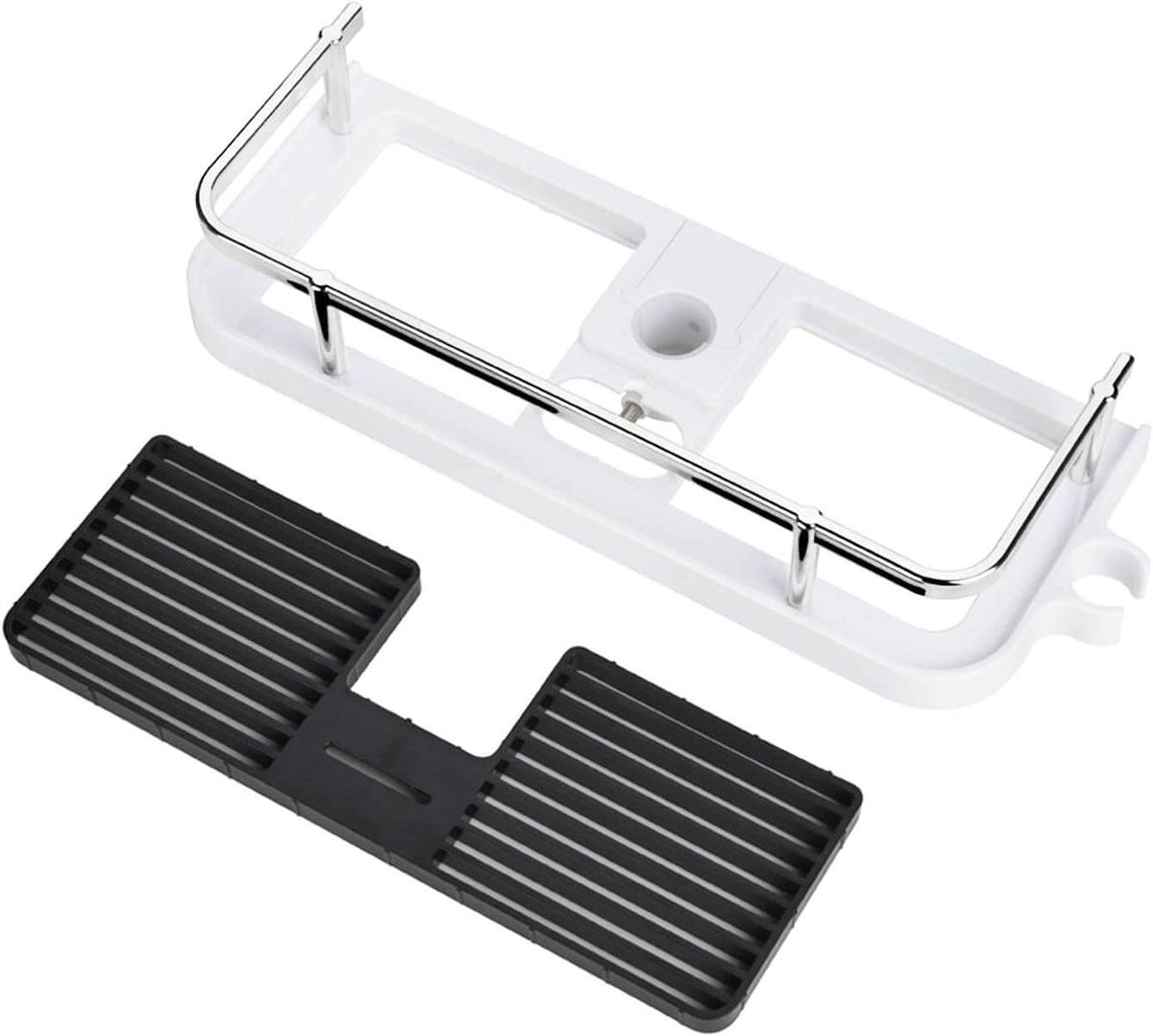 Adjustable shower organizer for shower rod without drilling with hooks and quick water drainage | Sansoti