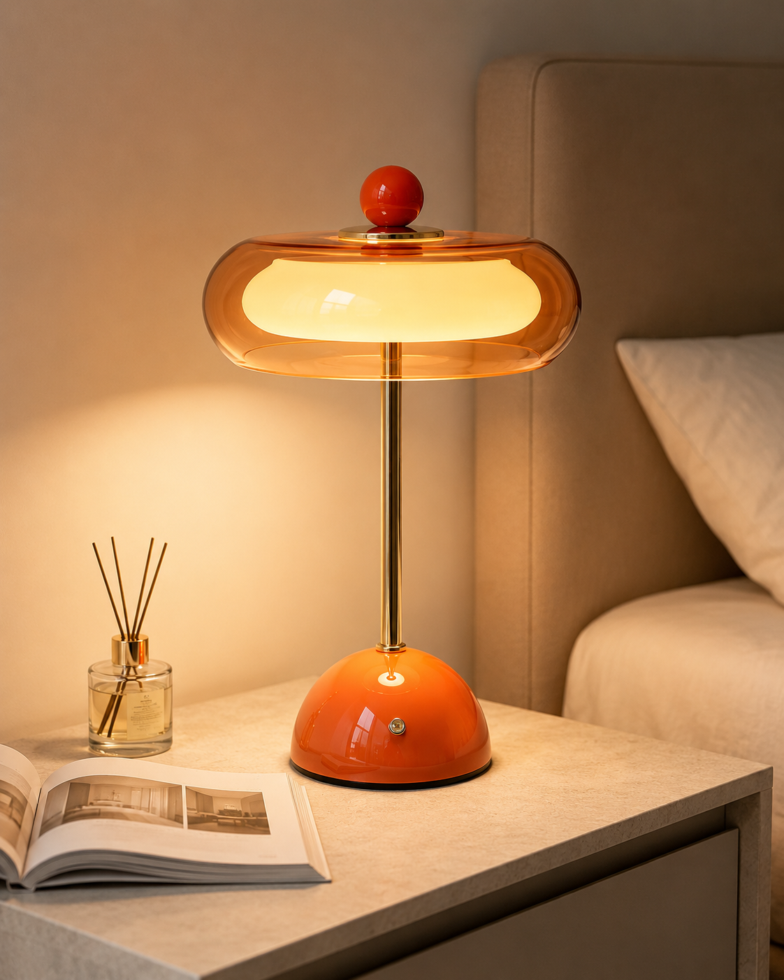 Wiederaufladbare Glastischlampe mit Dimmfunktion – Retro-Design in 6 Farben – USB-C – 3 Farbtemperaturen | Sansoti
