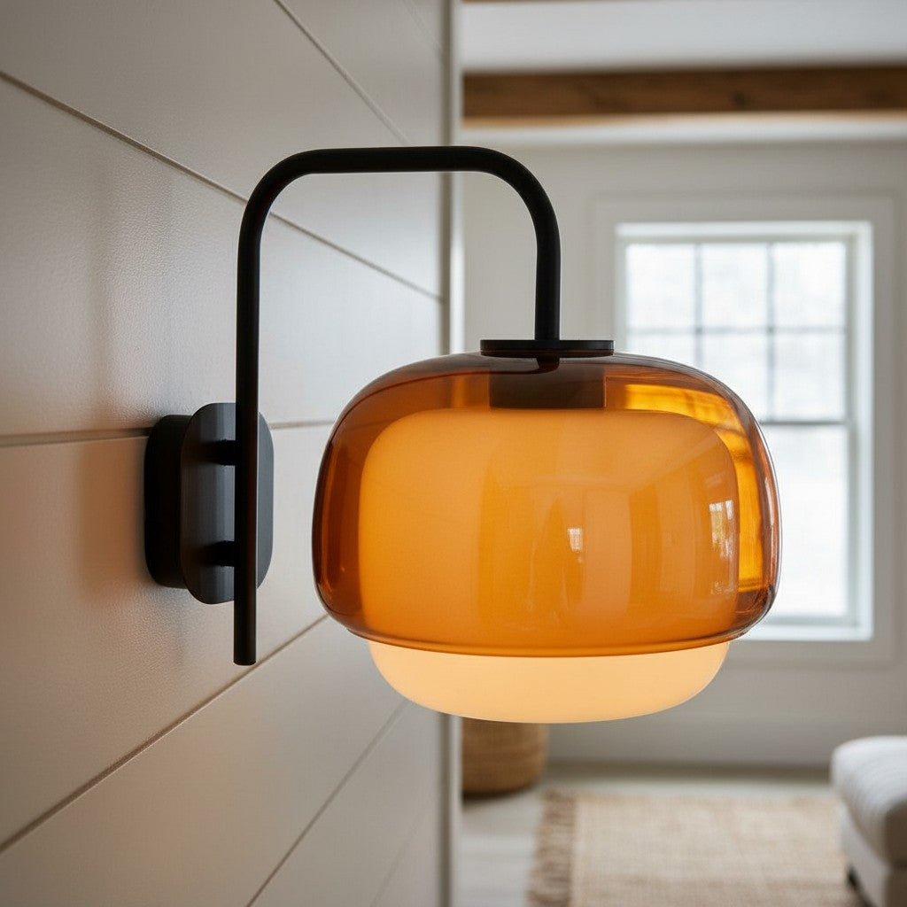 Colored Glass Wall Lamp with Round Shade – Green, Pink, Orange – Modern LED Lighting | Sansoti