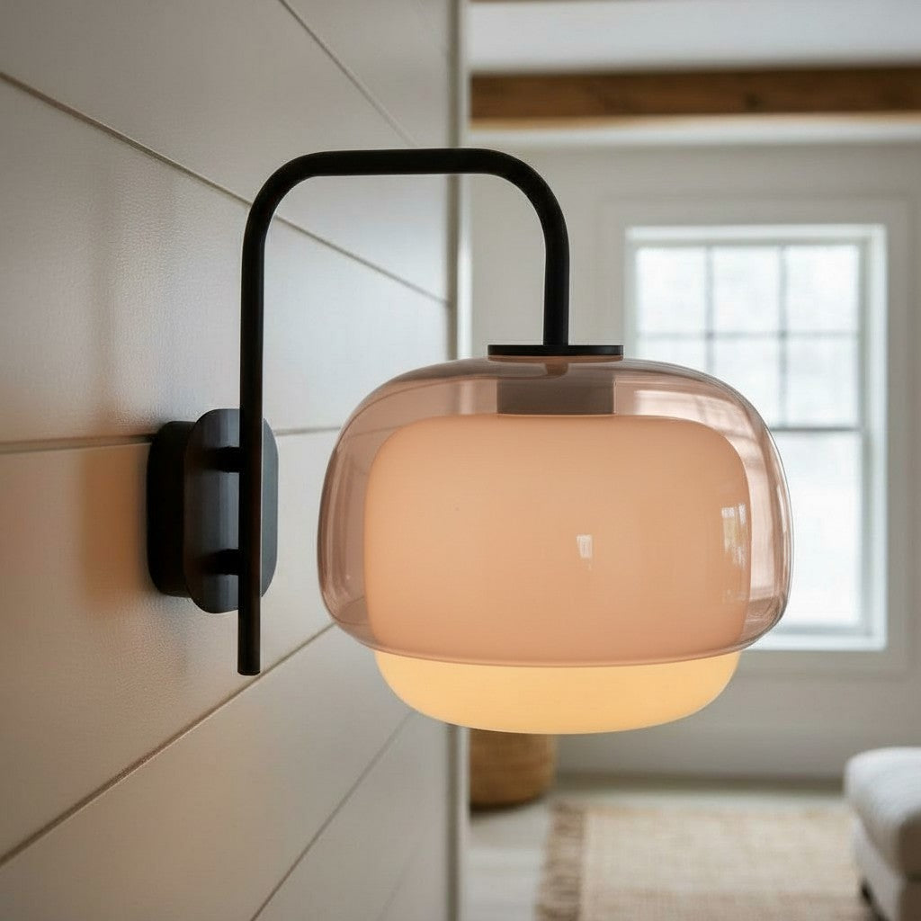 Colored Glass Wall Lamp with Round Shade – Green, Pink, Orange – Modern LED Lighting | Sansoti