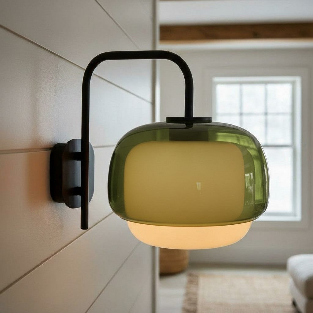 Colored Glass Wall Lamp with Round Shade – Green, Pink, Orange – Modern LED Lighting | Sansoti