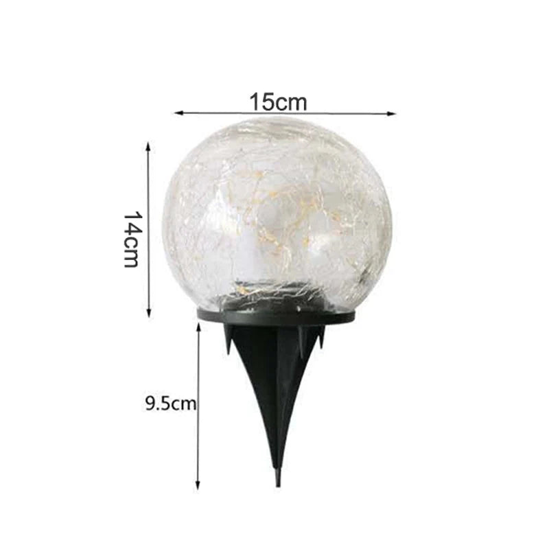 Éclairage boule solaire avec effet verre craquelé pour jardin et terrasse, économe en énergie et résistant aux intempéries avec capteur crépusculaire automatique | Sansoti