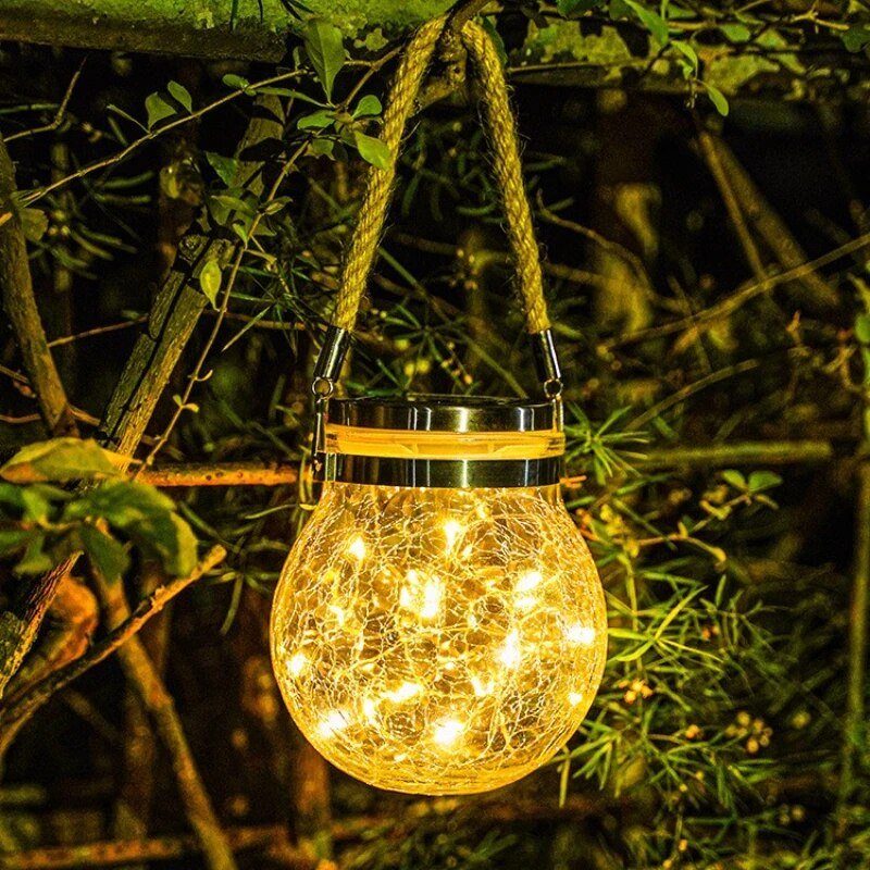 Solarbetriebene Glas-Kugel-Laterne mit Craquelé-Effekt für Garten und Terrasse | Sansoti