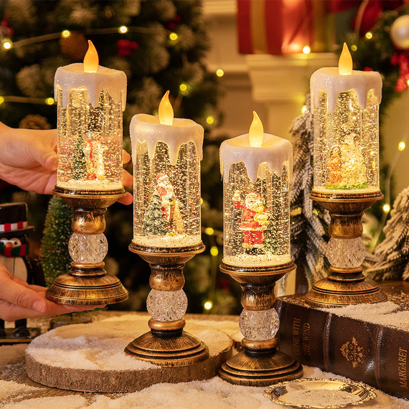 Decorative Christmas Candle LED Night Light Warm White Ambient Light Christmas Decoration Table Candle Holiday Living Room | Sansoti