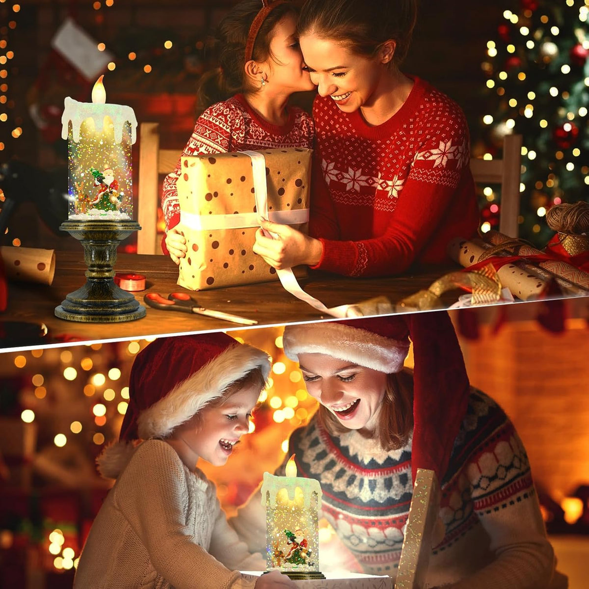 Decorative Christmas Candle LED Night Light Warm White Ambient Light Christmas Decoration Table Candle Holiday Living Room | Sansoti