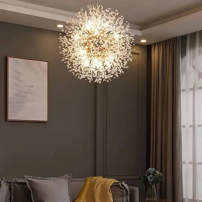 Lámpara colgante con diseño de diente de león, aluminio y acrílico, LED G9 35W, dorada y plateada, salón, dormitorio | Sansoti