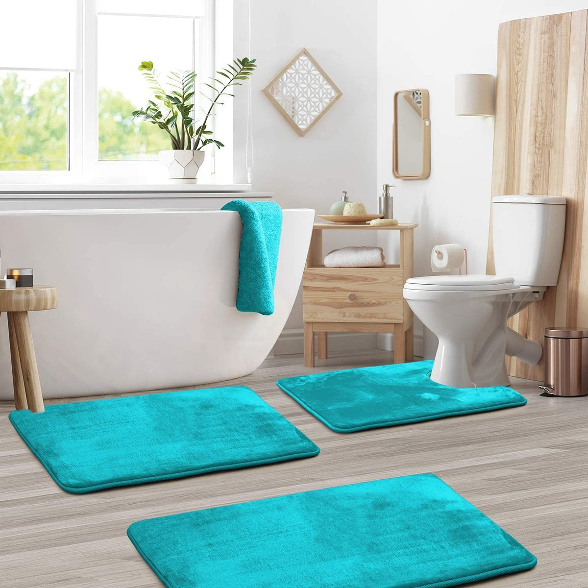 Bath Mat Set 3 Pieces Memory Foam Velvet Grey Non-slip Bathroom Shower Toilet Mats Absorbent Soft Washable | Sansoti