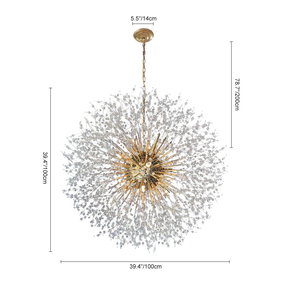 Large sputnik chandelier with fireworks design and crystal effect in brass or chrome – luxury pendant lamp 100 cm | Sansoti