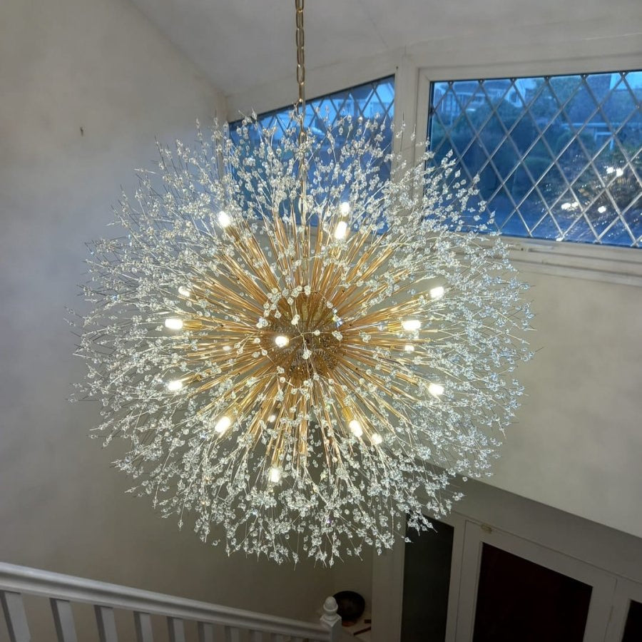 Large sputnik chandelier with fireworks design and crystal effect in brass or chrome – luxury pendant lamp 100 cm | Sansoti