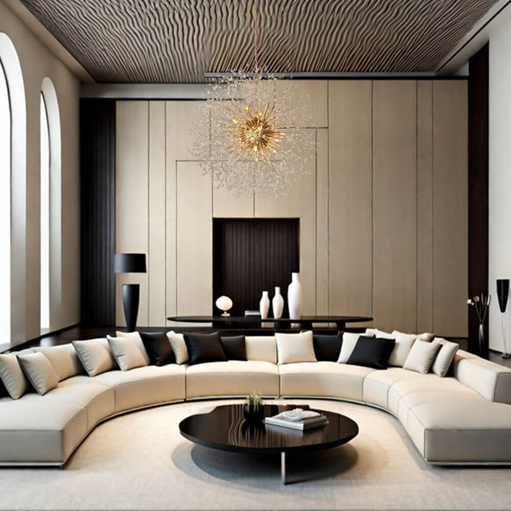 Large sputnik chandelier with fireworks design and crystal effect in brass or chrome – luxury pendant lamp 100 cm | Sansoti