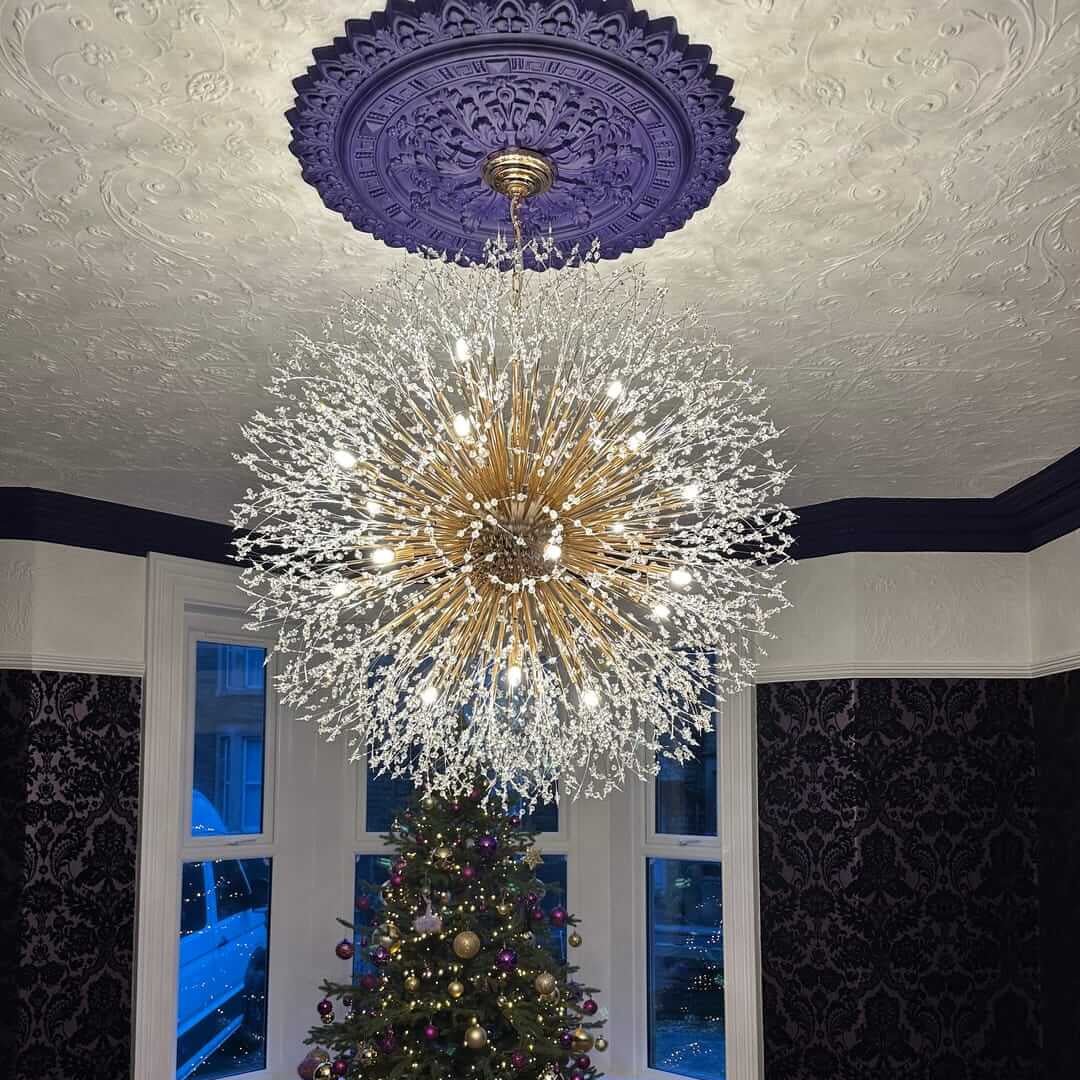 Large sputnik chandelier with fireworks design and crystal effect in brass or chrome – luxury pendant lamp 100 cm | Sansoti