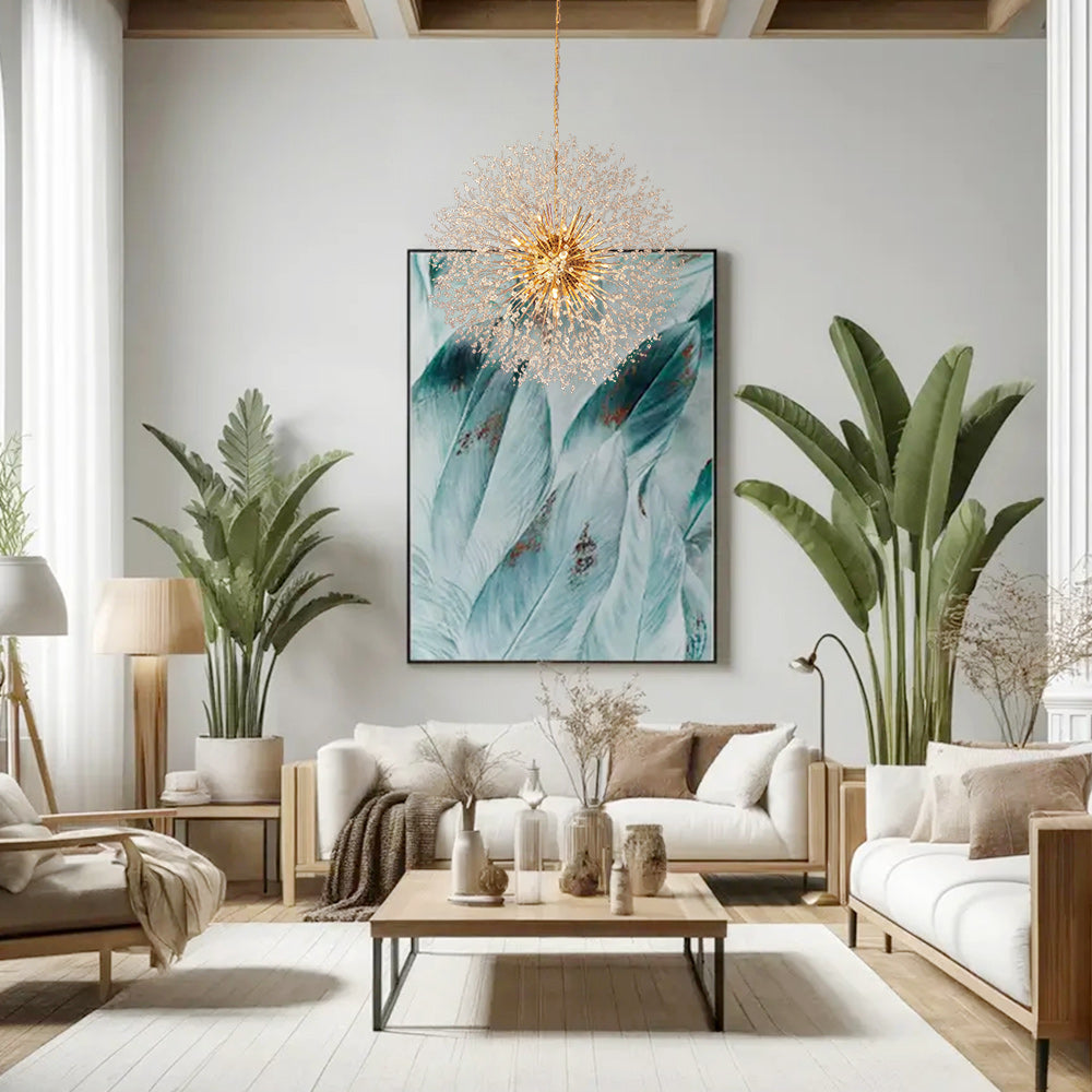 Large sputnik chandelier with fireworks design and crystal effect in brass or chrome – luxury pendant lamp 100 cm | Sansoti