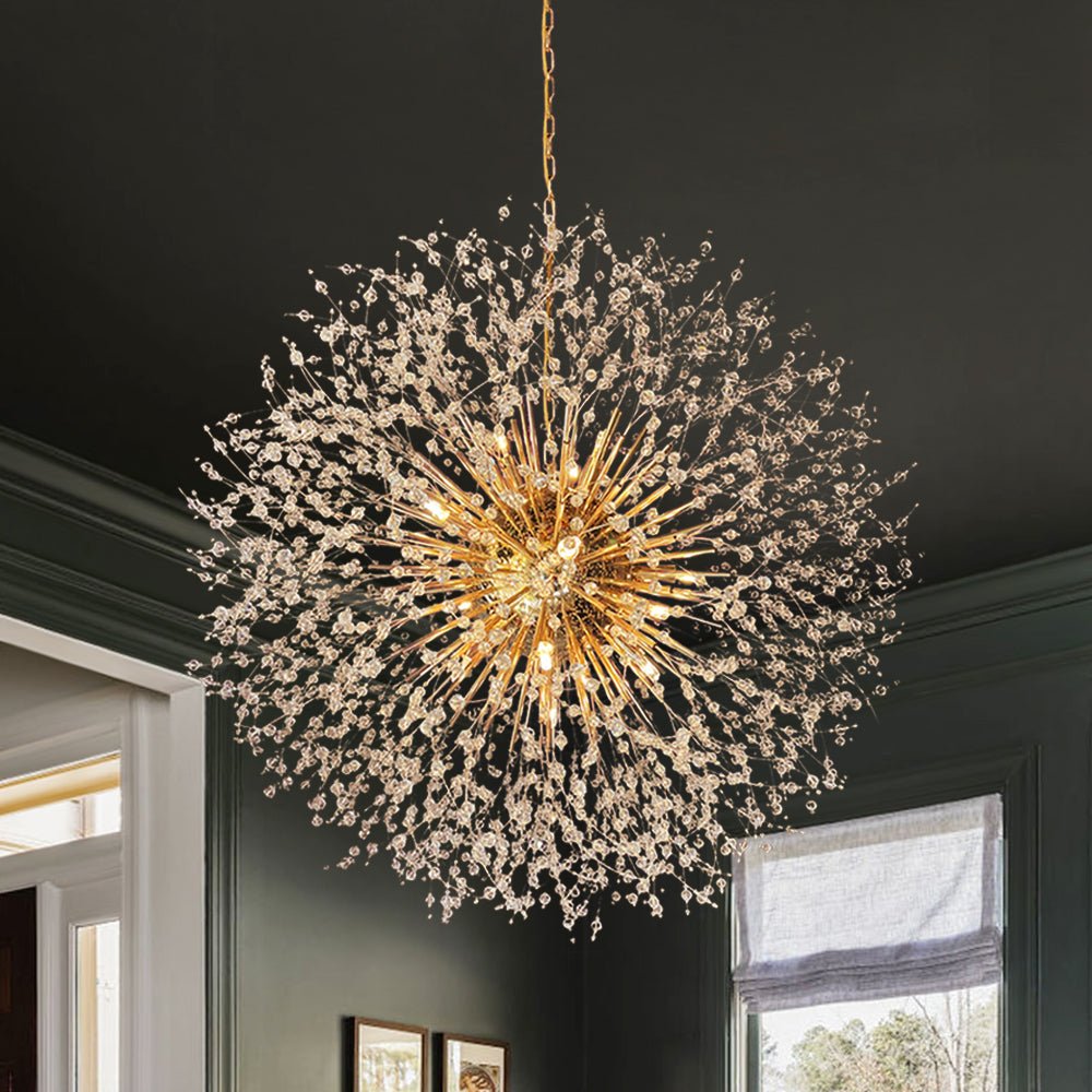 Large sputnik chandelier with fireworks design and crystal effect in brass or chrome – luxury pendant lamp 100 cm | Sansoti