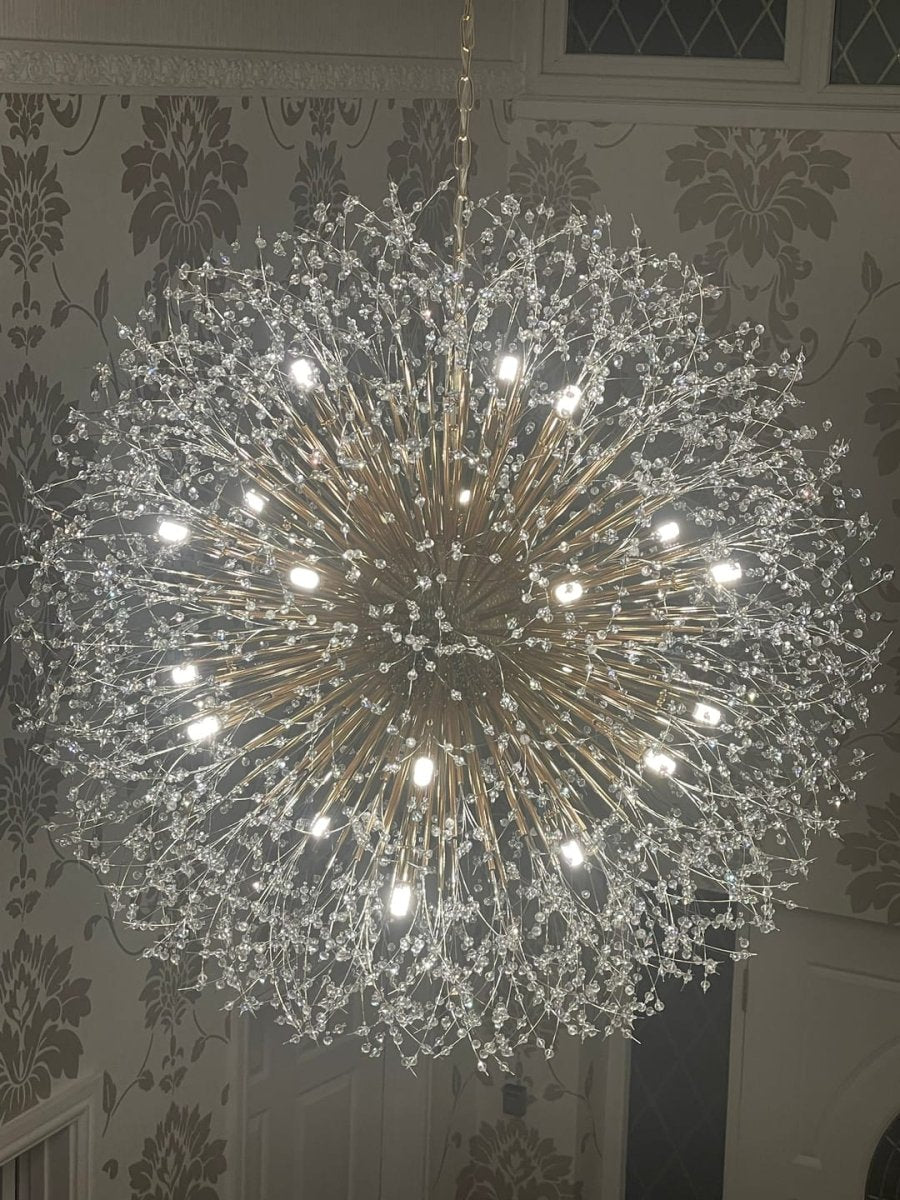 Large sputnik chandelier with fireworks design and crystal effect in brass or chrome – luxury pendant lamp 100 cm | Sansoti