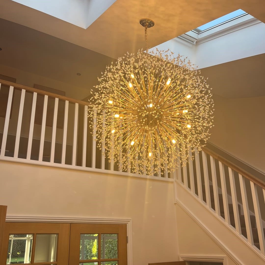 Large sputnik chandelier with fireworks design and crystal effect in brass or chrome – luxury pendant lamp 100 cm | Sansoti