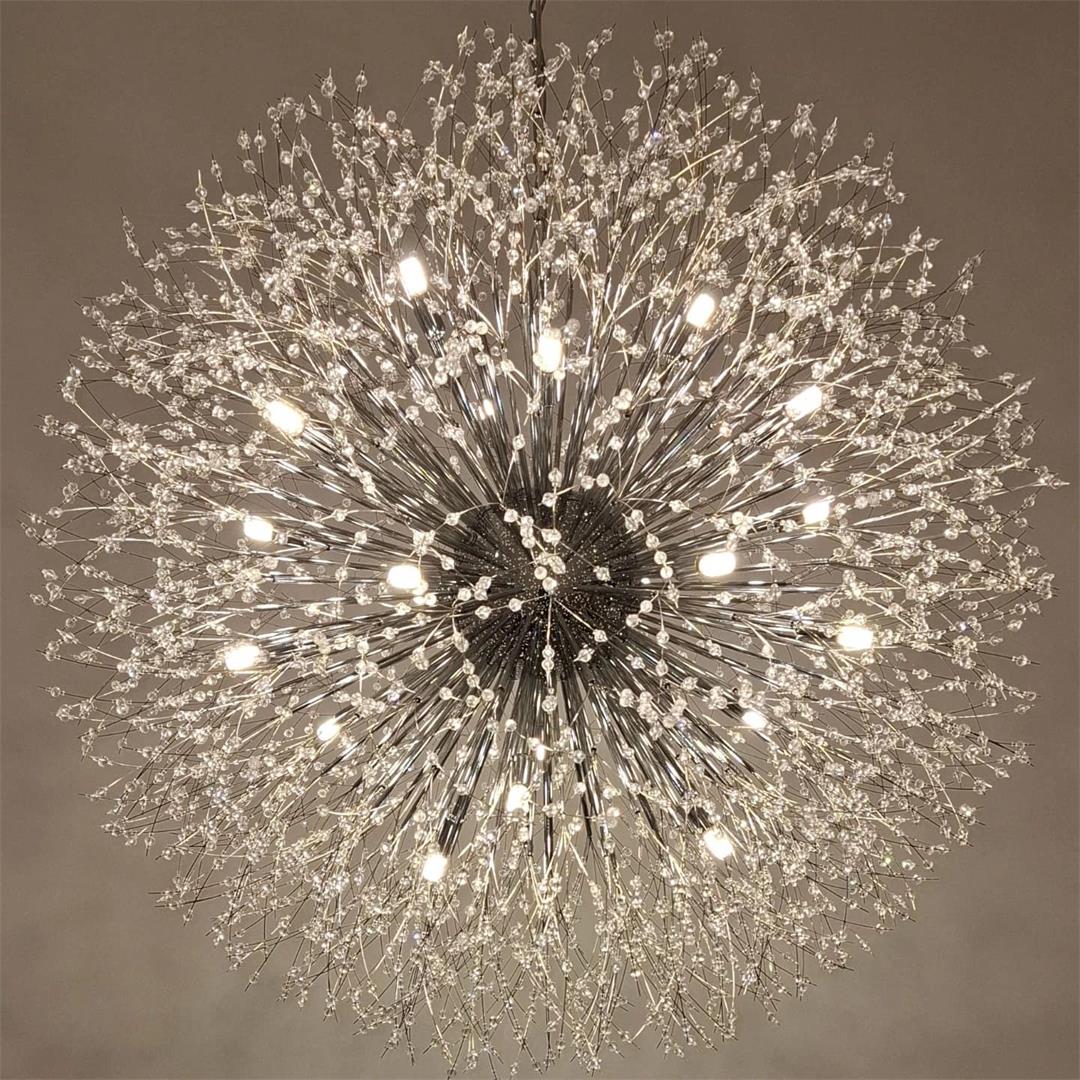 Large sputnik chandelier with fireworks design and crystal effect in brass or chrome – luxury pendant lamp 100 cm | Sansoti
