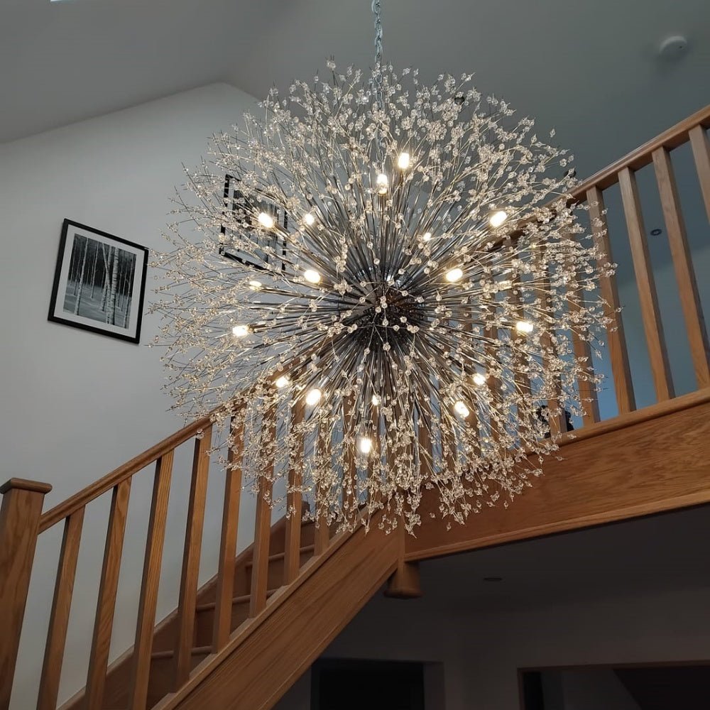 Large sputnik chandelier with fireworks design and crystal effect in brass or chrome – luxury pendant lamp 100 cm | Sansoti