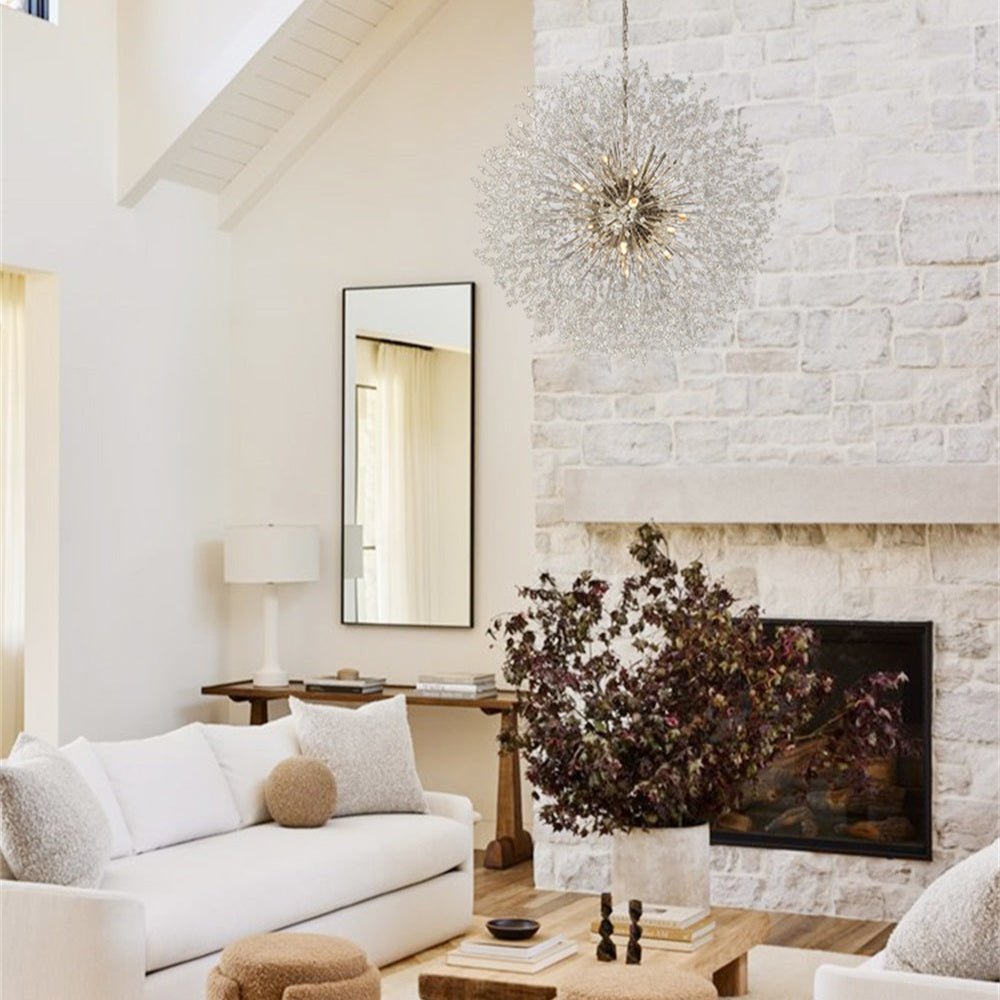 Large sputnik chandelier with fireworks design and crystal effect in brass or chrome – luxury pendant lamp 100 cm | Sansoti