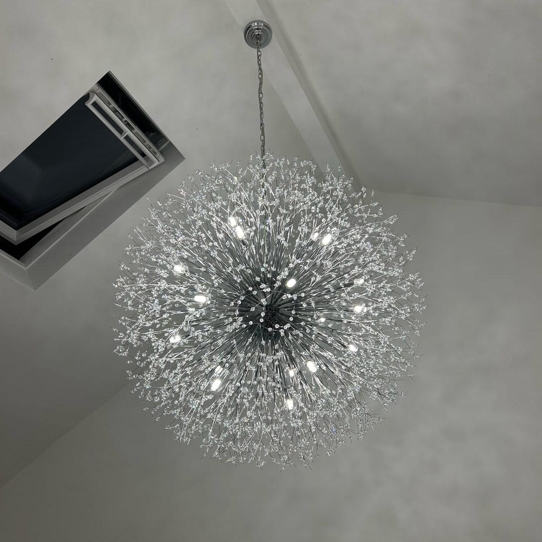 Large sputnik chandelier with fireworks design and crystal effect in brass or chrome – luxury pendant lamp 100 cm | Sansoti
