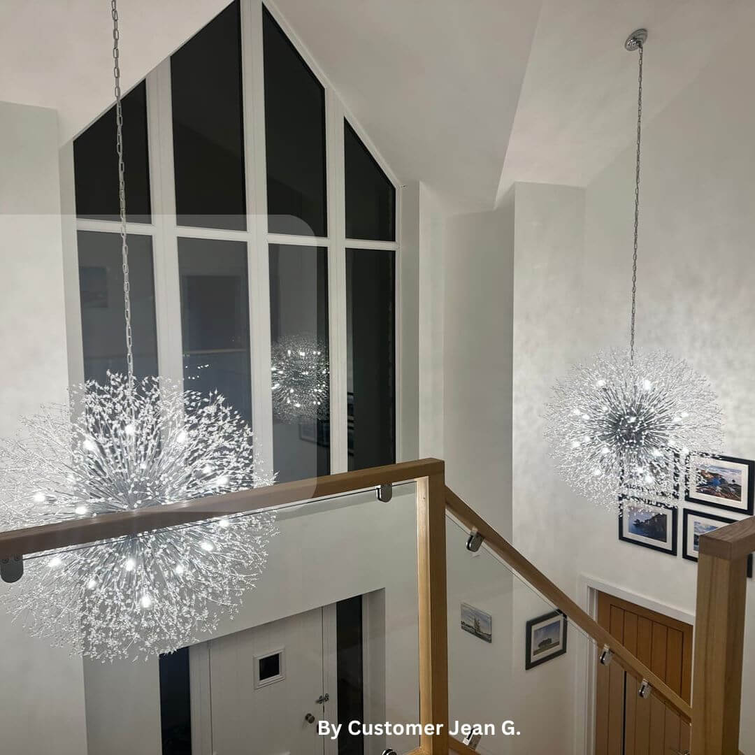 Large sputnik chandelier with fireworks design and crystal effect in brass or chrome – luxury pendant lamp 100 cm | Sansoti