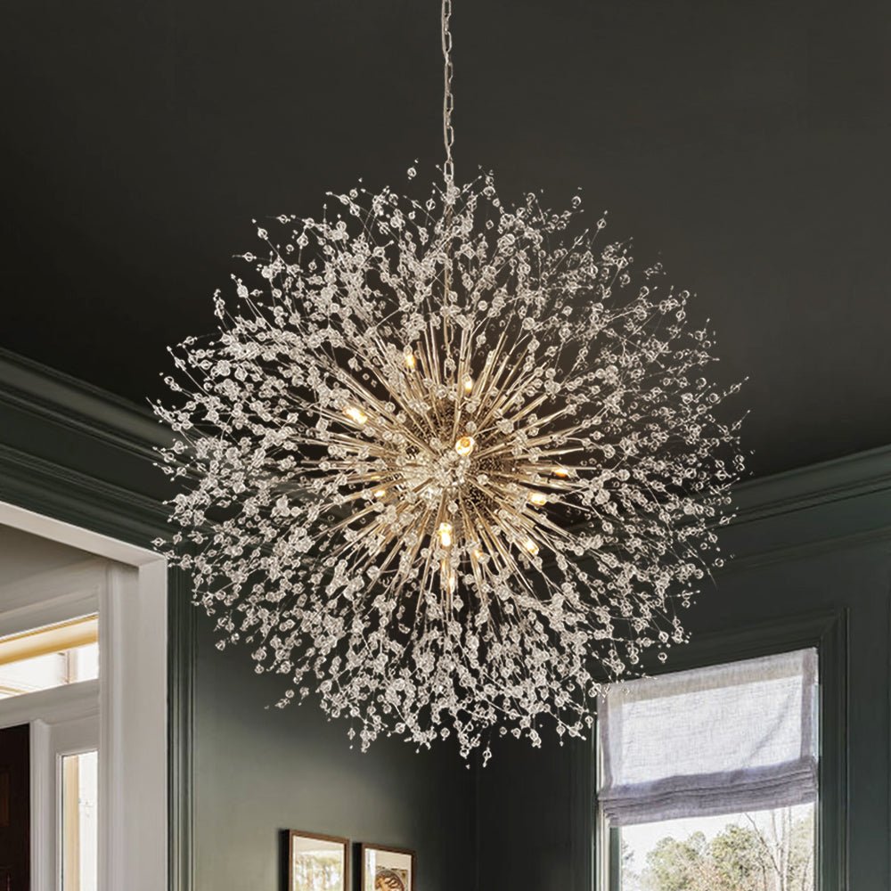 Large sputnik chandelier with fireworks design and crystal effect in brass or chrome – luxury pendant lamp 100 cm | Sansoti