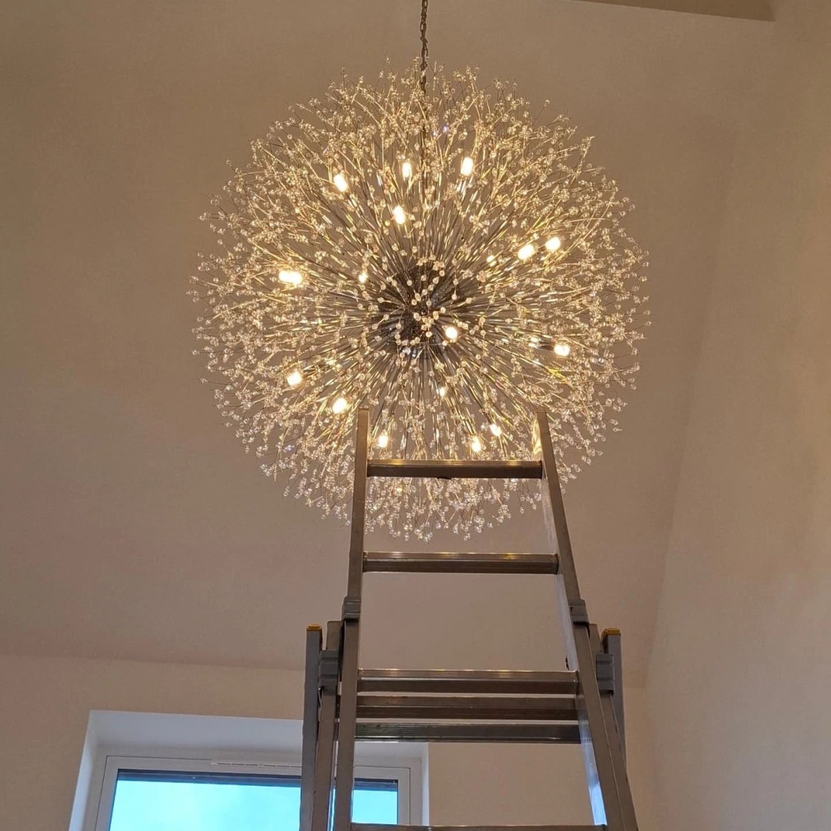 Large sputnik chandelier with fireworks design and crystal effect in brass or chrome – luxury pendant lamp 100 cm | Sansoti