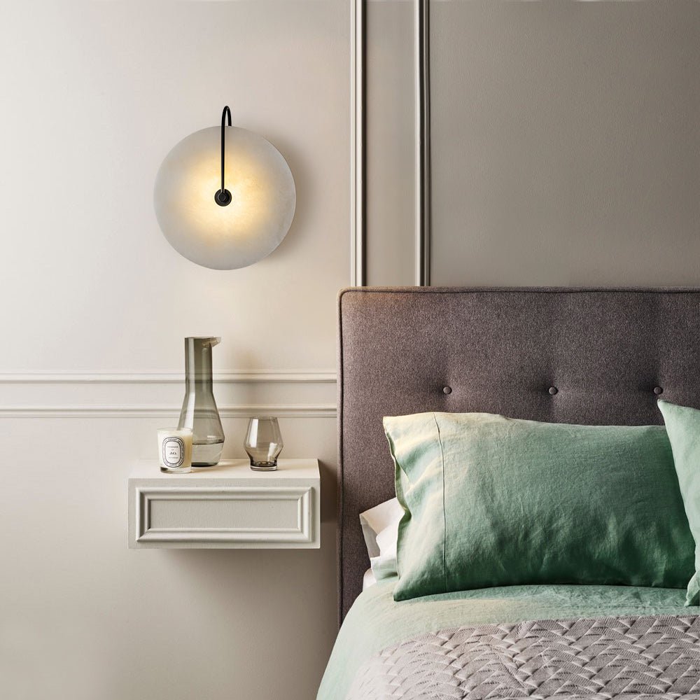 Aplique de pared redondo de mármol, LED, 5W, negro y blanco, 25cm, dormitorio, recibidor, salón, estilo Mid-Century