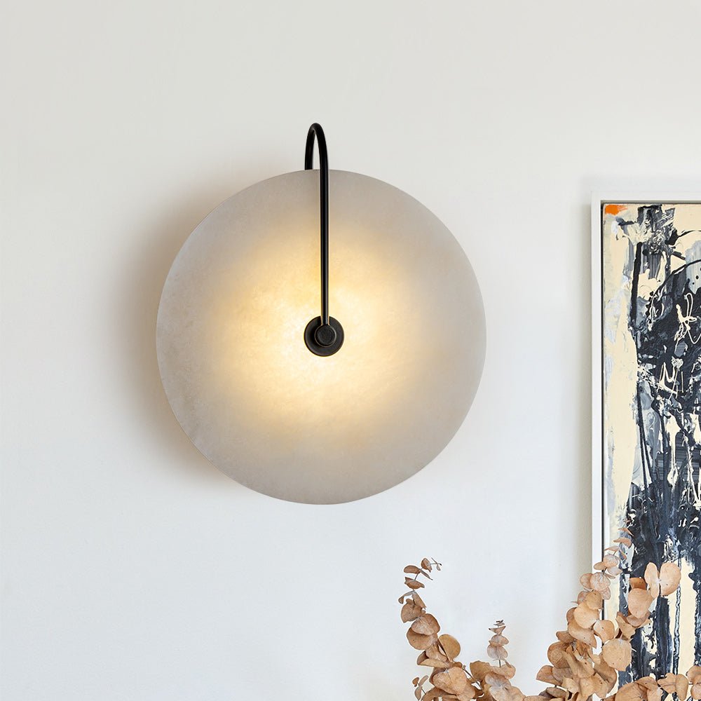 Aplique de pared redondo de mármol, LED, 5W, negro y blanco, 25cm, dormitorio, recibidor, salón, estilo Mid-Century
