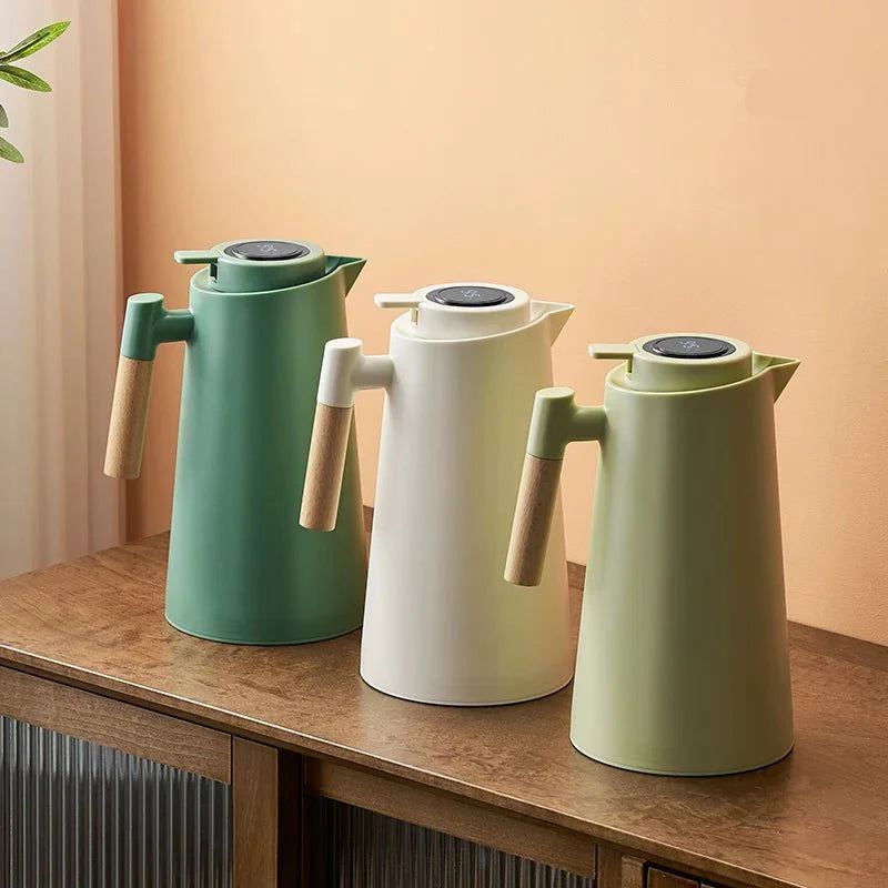 Thermos Jug With Temperature Display 1 Liter Wooden Handle Leakproof | Sansoti