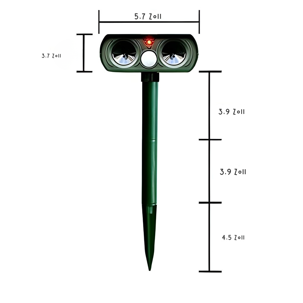 Solar-Powered Animal Repellent, Ultrasonic, 8-10m Range, IP66 Waterproof, 13.5-45.5kHz Frequency, for Garden | Sansoti