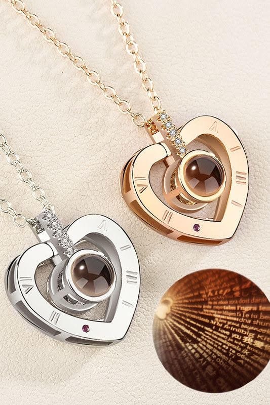 Heart-Shaped Necklace with Projection, 925 Silver, Romantic Gift, Rhinestone Pendant, Elegant Women's Jewelry | Sansoti